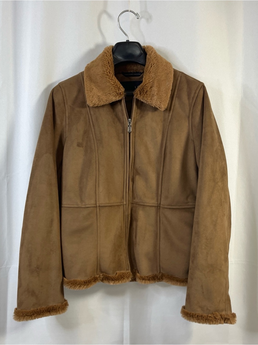 VTG Utex  Women's Brown Faux Suede Sherpa Lined Full Zip Winter Coat Jacket S/P